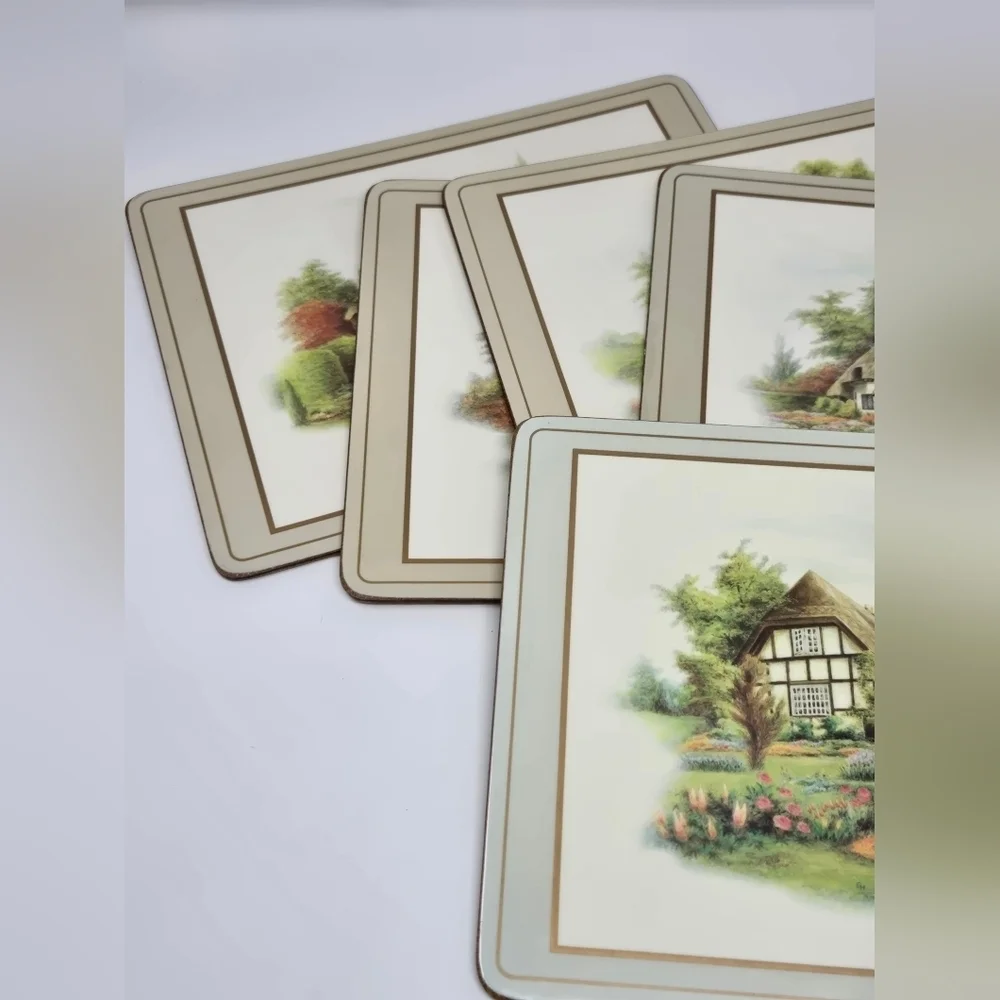 VINTAGE PIMPERNEL ENGLISH COUNTRY COTTAGES TRIVET PLACEMAT SET OF 5 ENGLAND CORK
